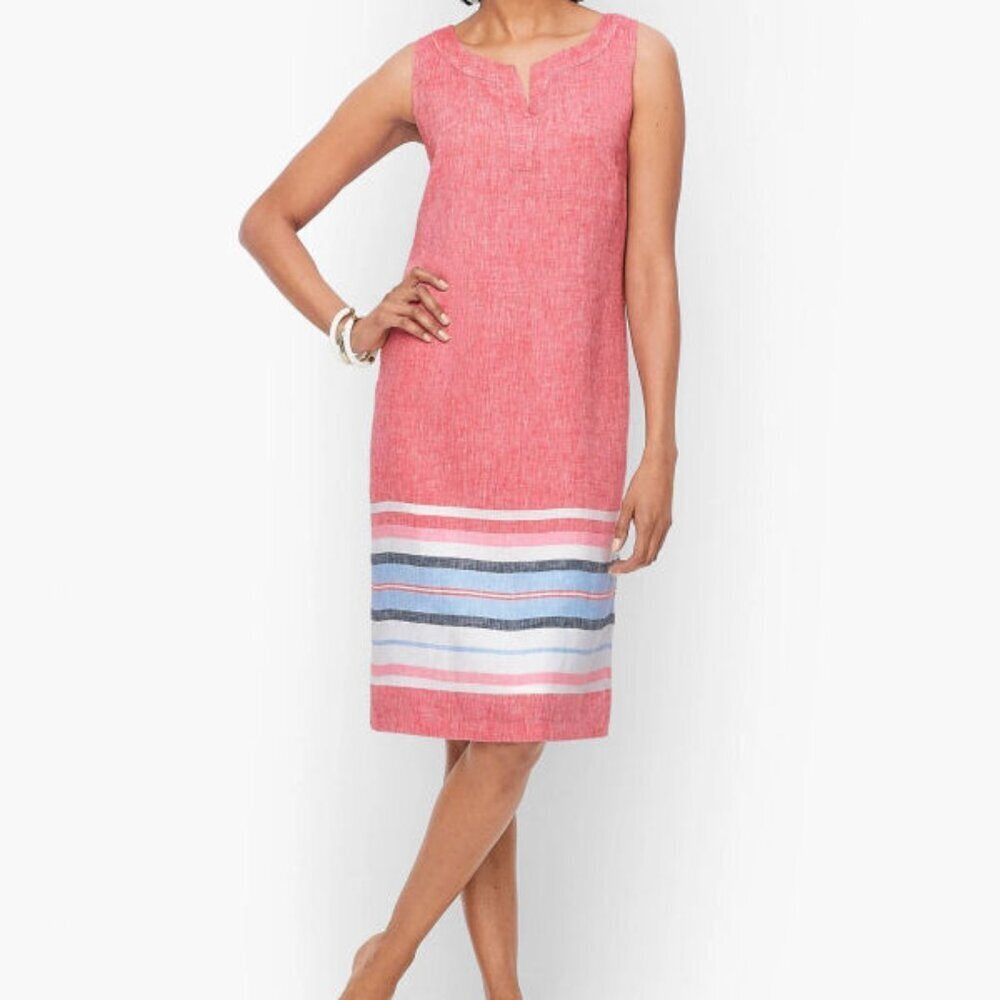Talbots Sheath Dress Size 10 Sleeveless Linen Seaside Stripe Nautical Coastal